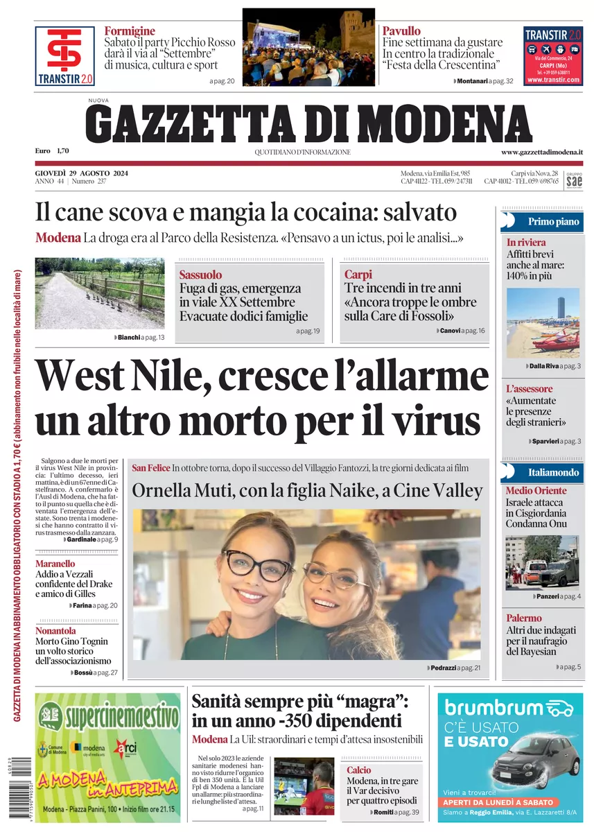 Prima-pagina-gazzetta di modena-oggi-edizione-del-2024-08-29